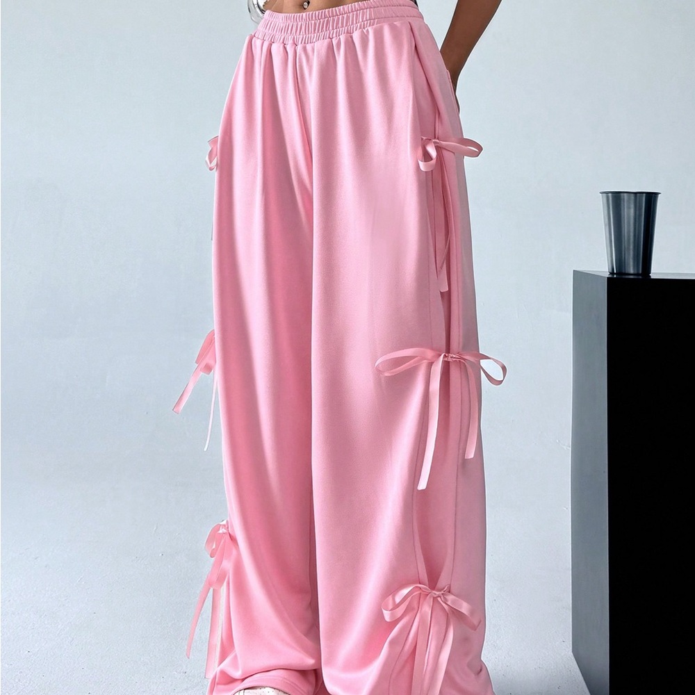 Pink Women's sweat Pants with Bow Details